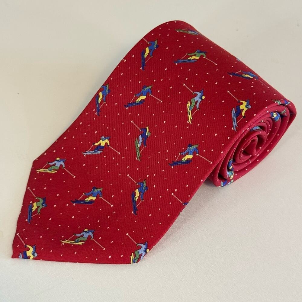 Alynn Men's‎ Red Snow Skilling Print Adjustable Silk Neckwear Pointed Ties